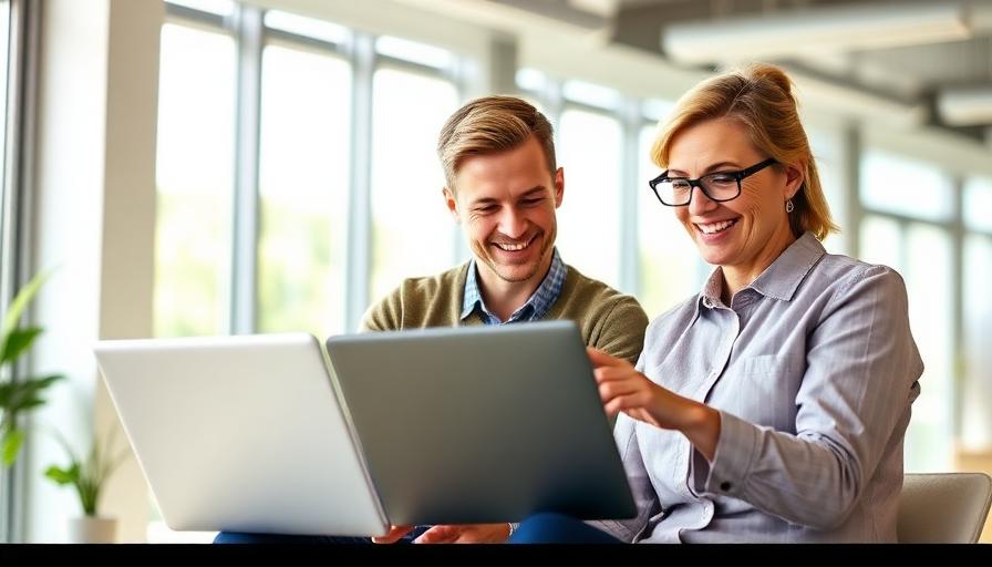 Two people of different ages reviewing finances on a laptop together